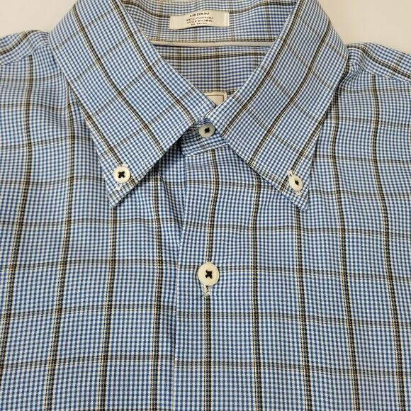 Peter Millar Sport Shirt Medium Button Short Sleeve Plaid Crown Cotton - Picture 4 of 10